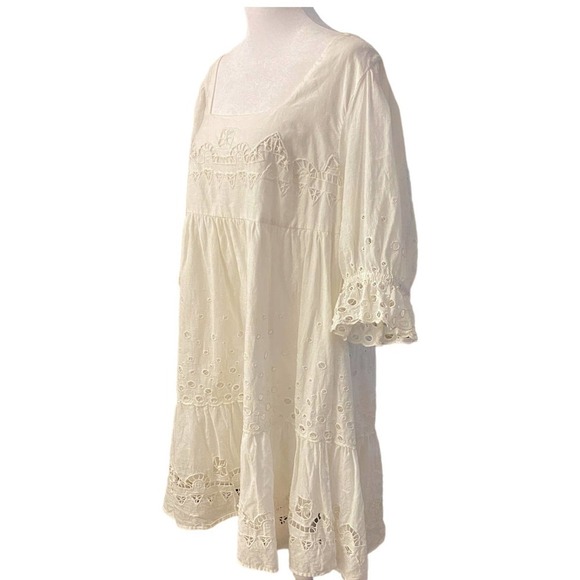 Anthro Audrina Forever That Girl White Eyelet Swing Dress Size Petite Large PL - Picture 9 of 16